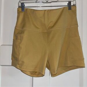 Shosho Tan Athletic Shorts with Wide Waistband